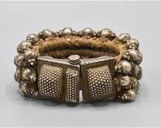 Antique Silver and Leather Rajasthan Gajre Bracelet India
