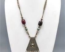 Fine Old Yemeni Bedouin Silver and Bakelite Pendant Necklace
