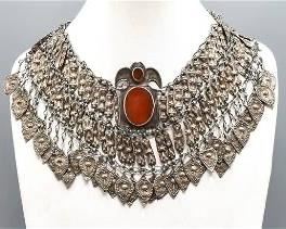 Old Silver and Red Glass Wedding Veil Necklace Northern India
