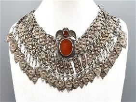 Old Silver and Red Glass Wedding Veil Necklace Northern India
