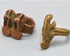 African Senufo Copper and Brass Amulet Ring Pair
