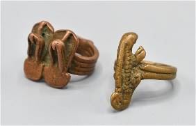 African Senufo Copper and Brass Amulet Ring Pair
