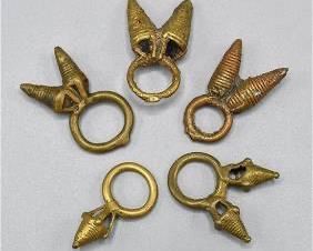 Five Old African Copper Dogon Rings
