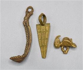 Three Old Senufo African Brass Amulet Pendants
