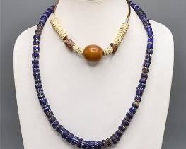 Old African Chevron Glass Trade Bead Necklace Lot
