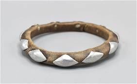 Antique Silver and Palm Wood Bangle Bracelet India
