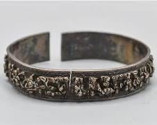 Antique 19thC Chinese Export Silver Cuff Bangle Bracelet
