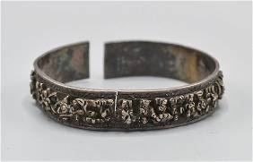 Antique 19thC Chinese Export Silver Cuff Bangle Bracelet
