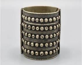 Antique Silver Moroc Berber Wide Cuff Hinged Bracelet
