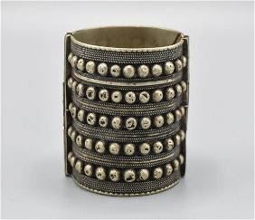 Antique Silver Moroc Berber Wide Cuff Hinged Bracelet
