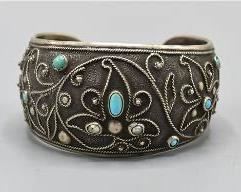 Rajasthani Silver and Glass Turquoise Cuff Bracelet
