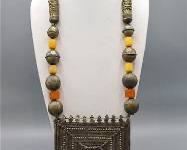 Old Omani Silver Alloy Amulet Box Hirz Bakelite Necklace
