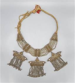 Old Silver Alloy Bedouin Bridal Necklace Yemen
