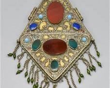 Old Kazak Gilt Silver and Glass Pendant
