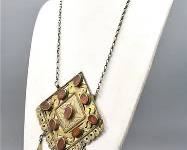 Old Turkmen Silver and Red Glass Pendant Necklace
