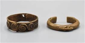 Two Old African Copper and Bronze Cuff Bracelets

