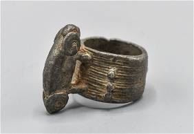 African Senufo Talisman Chameleon Metal Finger Ring

