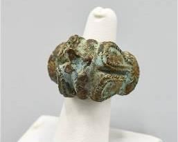 Antique African Bronze Talisman Ring Bird Crown
