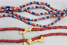 Red and Blue Glass Trade Bead Necklace Lot
