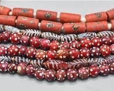 100 Glass Red and White, Tube and Round Trade Beads
