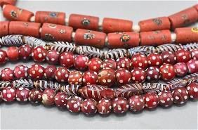 100 Glass Red and White, Tube and Round Trade Beads
