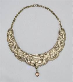 Antique Chinese Export Silver Repousse Collar Necklace
