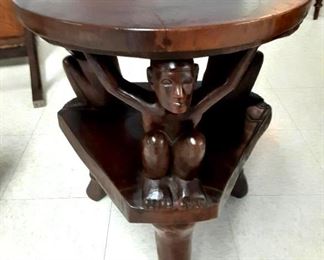 rare: Monkey Pod Tree Wood  end table hand carved by a craftsman  of the Igorot Tribe out of one solid piece of wood. Philippines 1920s 