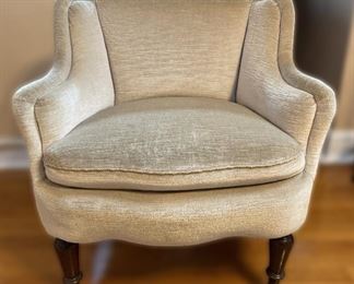 Wheeled silver velvet club chair 