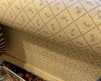 Sleeper love seat couch with striped slipcover