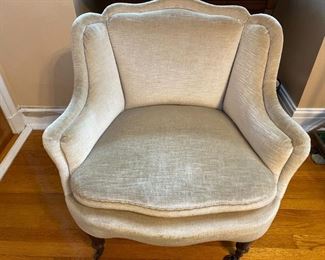 Wheeled silver velvet club chair 