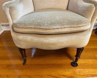 Wheeled silver velvet club chair 