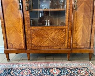 Wood and glass china cabinet 3 door with ornate handles