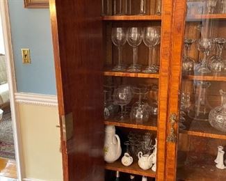 Wood and glass china cabinet 3 door with ornate handles