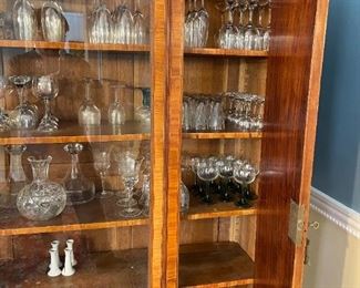 Wood and glass china cabinet 3 door with ornate handles