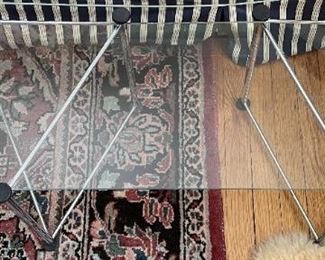 Metal frame long coffee table , glass top