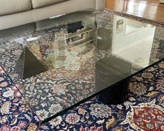 Art deco large square coffee table , geo shaped legs  