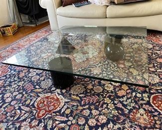 Art deco large square coffee table , geo shaped legs  