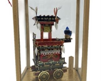 Japanese Wooden Gion Festival Parade figure in wooden glass case