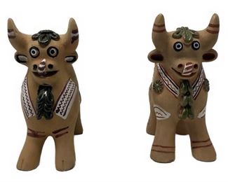 Peruvian terracotta bull figurines
