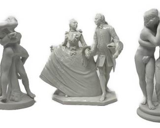 White porcelain figurines man and woman dancing, formal man and woman, Grecian couple