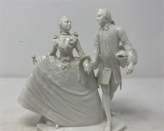 White porcelain figurines man and woman dancing, formal man and woman, Grecian couple