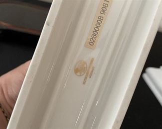 Porcelain heraldic lion sculptures, ivory colored with blue diamond print 