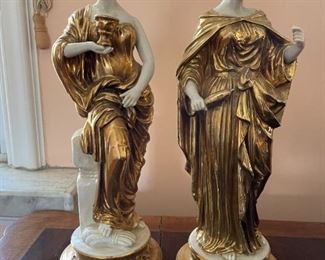 Italian Neoclassical White And Gilt Female Figurines