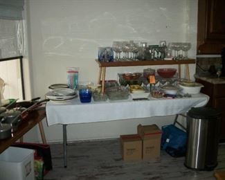 serving pieces, glassware, kitchen items