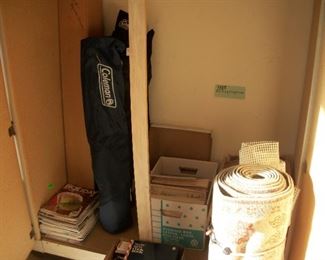 folding outdoor chairs, runner, lots of FREE knitting magazines.