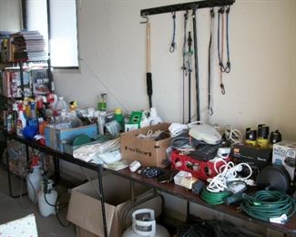 garden stuff, electrical , bungee cords, curtain rods