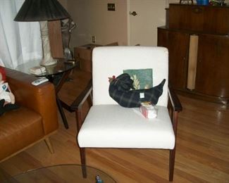 occasional chair, end tables, lamp, leather sofa