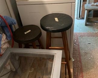 Coffee table with glass top, bar stools, electric dryer