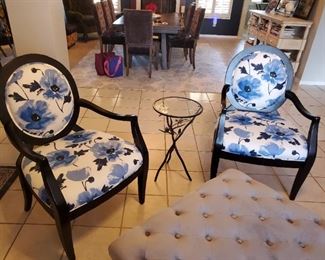 Blue & white flowered chairs
