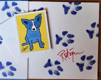 Blue Dog card and book signed by Georges Rodrigue